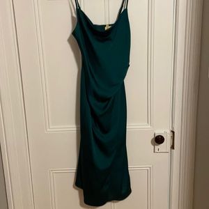 Satin midi slip dress with slit